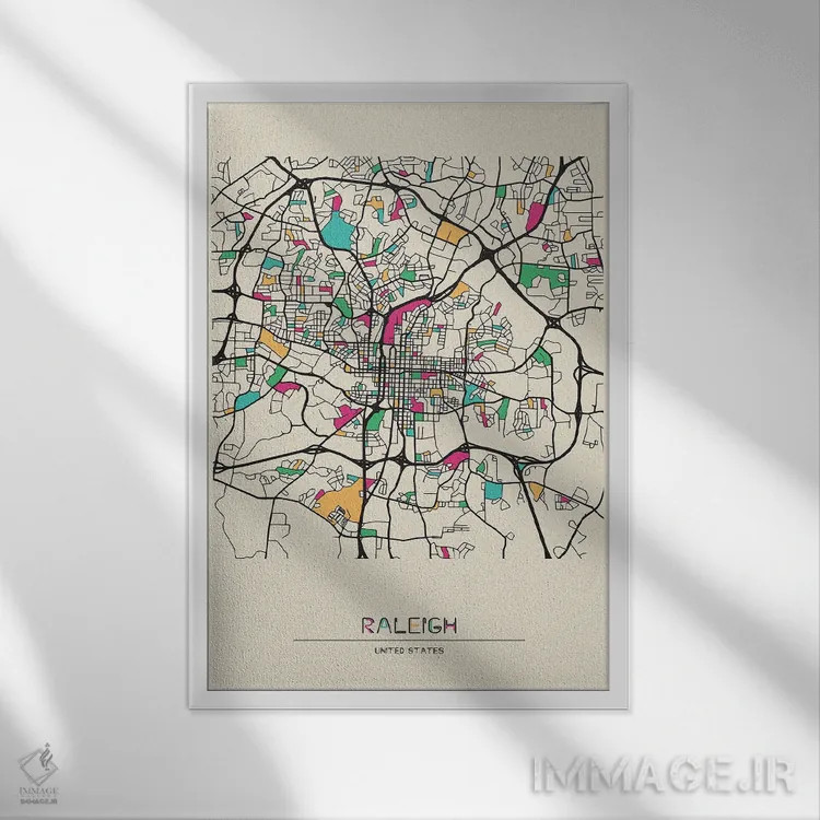 تابلو نقشهٔ رالی، کارولینای شمالی اثر آیشه دنیز آکِرمان - نمای قابدار سفید