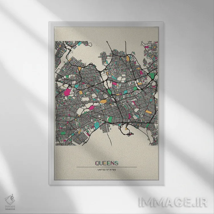 تابلو نقشهٔ کوئینز، نیویورک (محله) اثر آیشه دنیز آکِرمان - نمای قابدار سفید