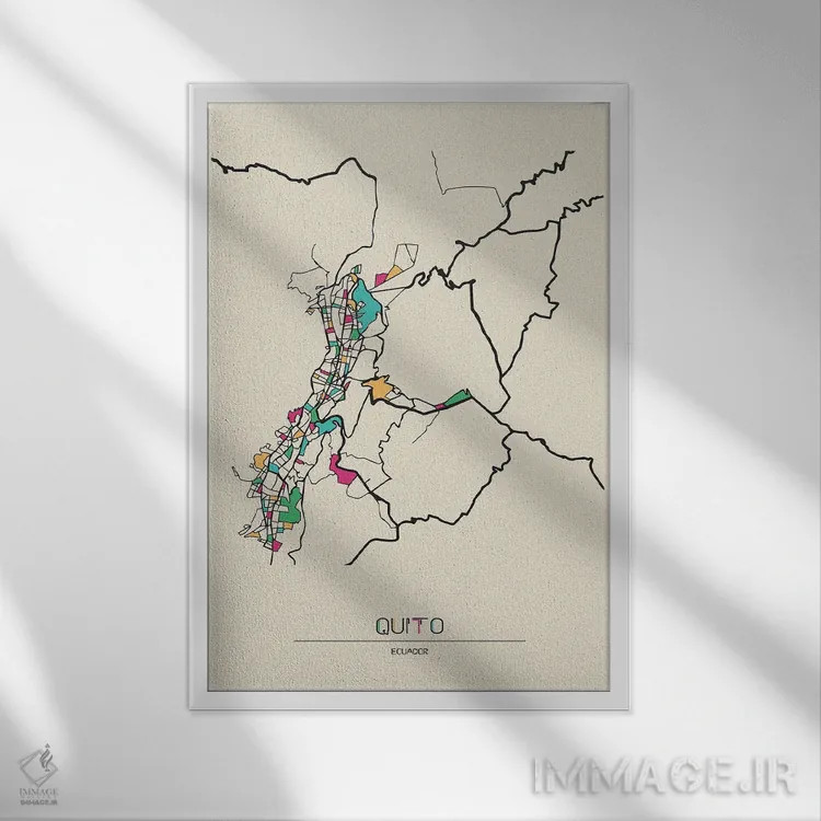 تابلو نقشهٔ کویتو، اکوادور اثر آیشه دنیز آکِرمان - نمای قابدار سفید