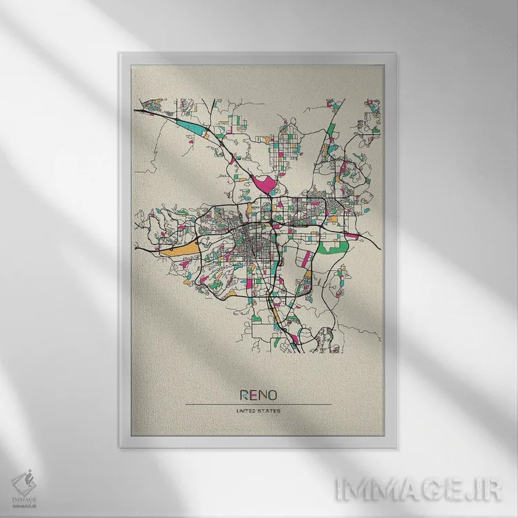 تابلو نقشهٔ رینو، نوادا اثر آیشه دنیز آکِرمان - نمای قابدار سفید