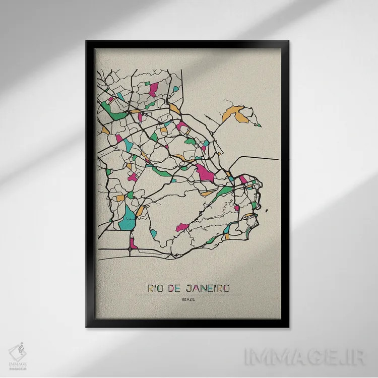 تابلو نقشهٔ ریو، برزیل (ریو دو ژانیرو) اثر آیشه دنیز آکِرمان - نمای قابدار مشکی