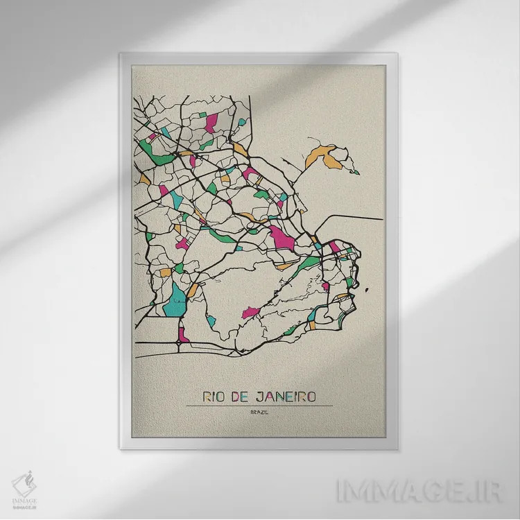 تابلو نقشهٔ ریو، برزیل (ریو دو ژانیرو) اثر آیشه دنیز آکِرمان - نمای قابدار سفید