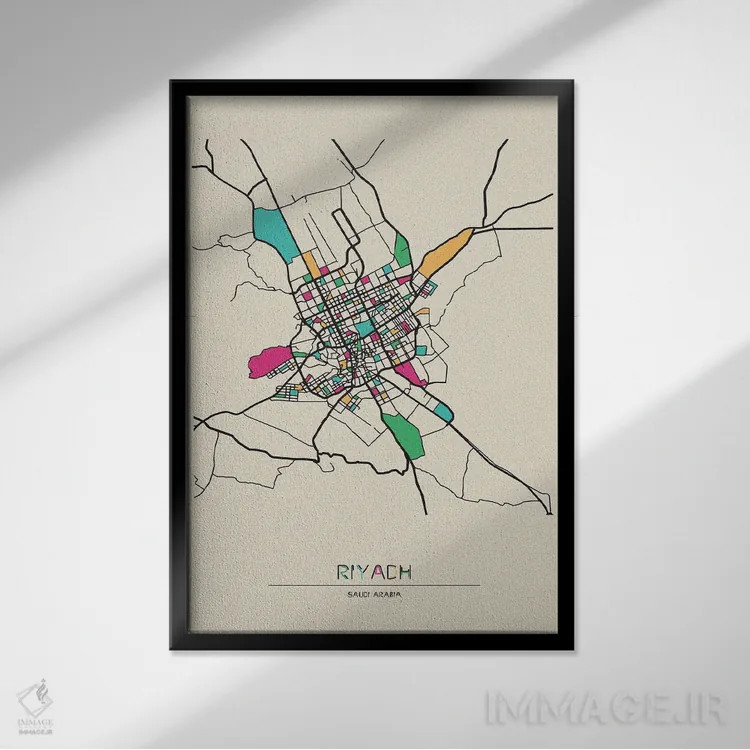 تابلو نقشهٔ ریاض، عربستان سعودی اثر آیشه دنیز آکِرمان - نمای قابدار مشکی