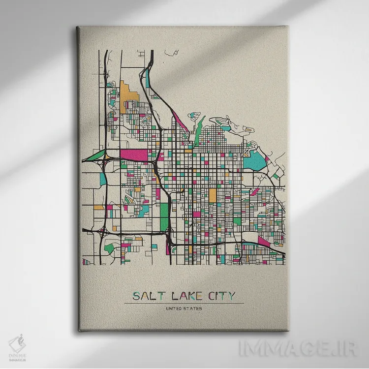 تابلو نقشهٔ سالتلیکسیتی، یوتا اثر آیشه دنیز آکِرمان - نمای روبهرو روی دیوار