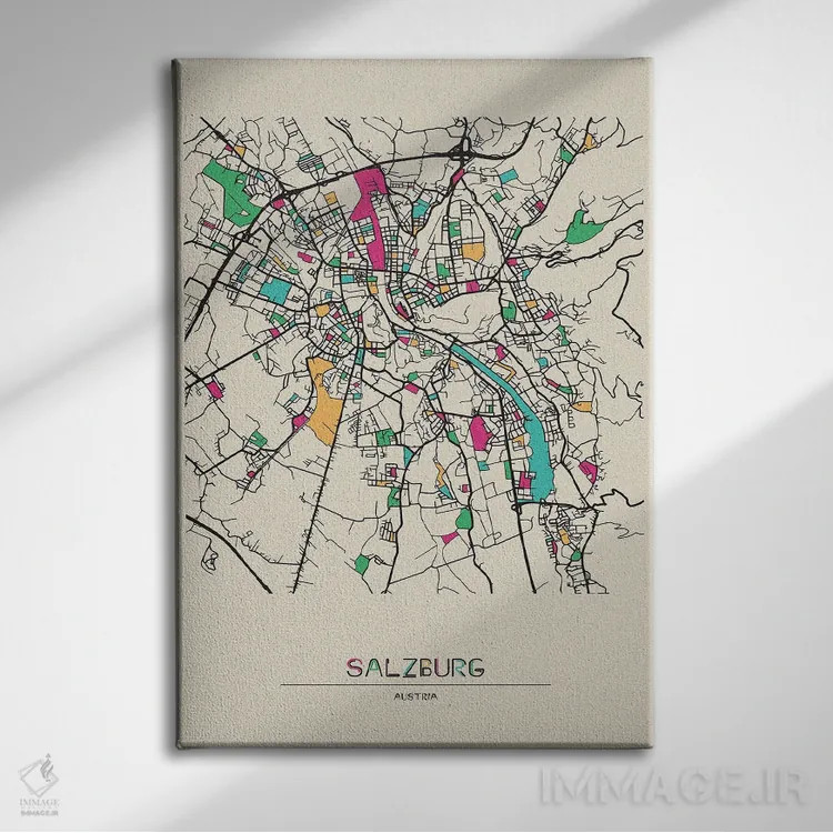 تابلو نقشهٔ سالزبورگ، اتریش اثر آیشه دنیز آکِرمان - نمای روبهرو روی دیوار