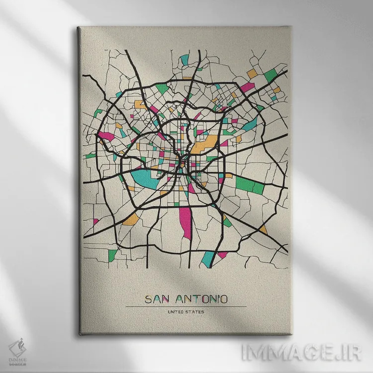تابلو نقشهٔ سن آنتونیو، تگزاس اثر آیشه دنیز آکِرمان - نمای روبهرو روی دیوار