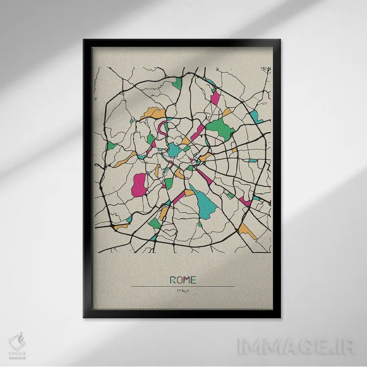 تابلو نقشهٔ رم، ایتالیا اثر آیشه دنیز آکِرمان - نمای قابدار مشکی