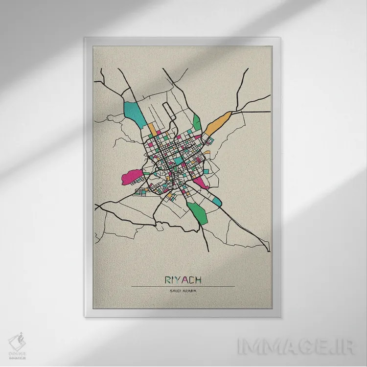 تابلو نقشهٔ ریاض، عربستان سعودی اثر آیشه دنیز آکِرمان - نمای قابدار سفید