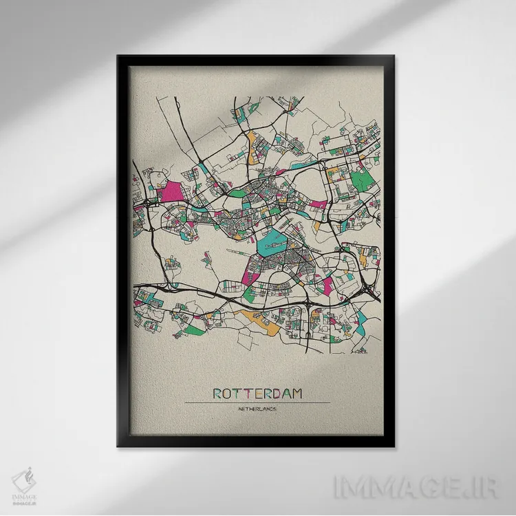 تابلو نقشهٔ روتردام، هلند اثر آیشه دنیز آکِرمان - نمای قابدار مشکی