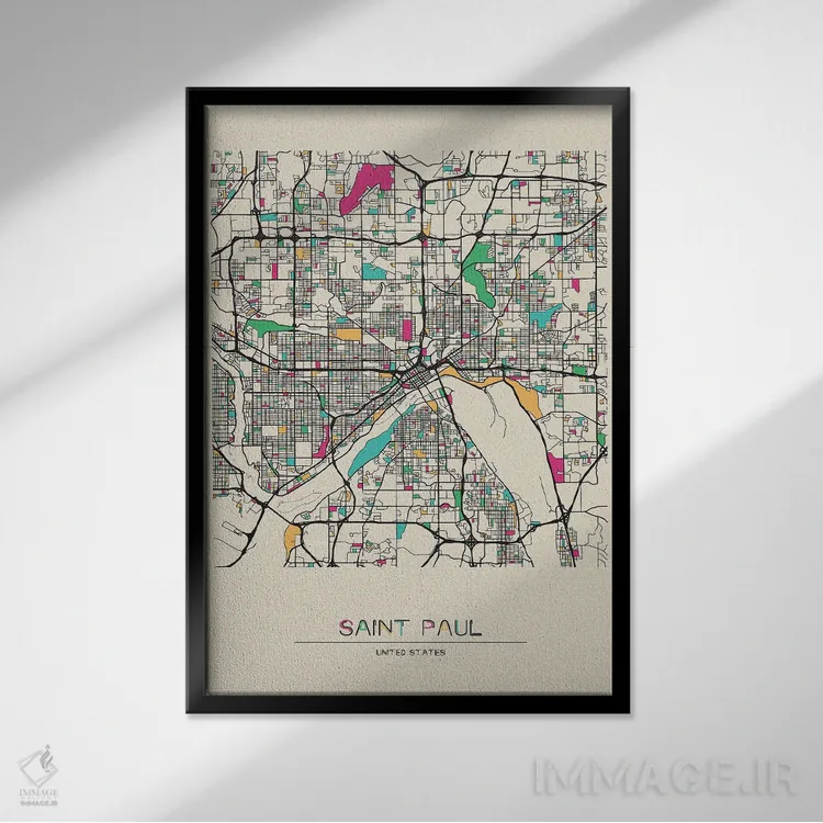 تابلو نقشهٔ سینت پال، مینهسوتا اثر آیشه دنیز آکِرمان - نمای قابدار مشکی