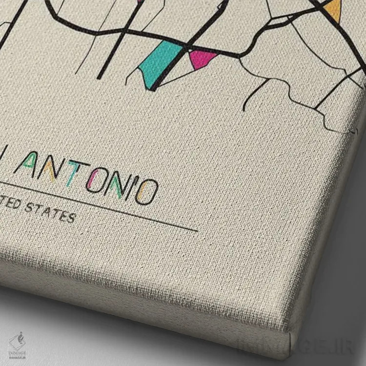 تابلو نقشهٔ سن آنتونیو، تگزاس اثر آیشه دنیز آکِرمان - نمای نزدیک بافت بوم