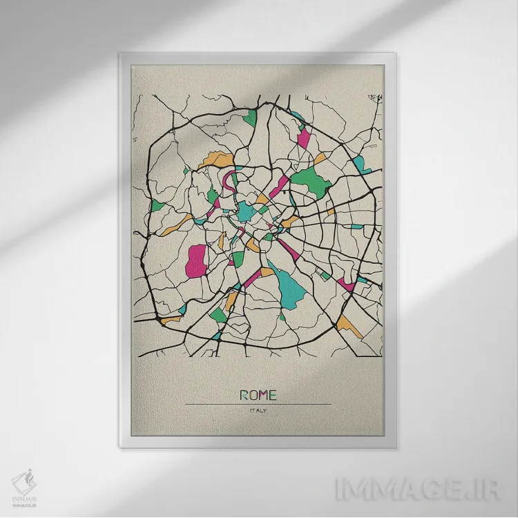 تابلو نقشهٔ رم، ایتالیا اثر آیشه دنیز آکِرمان - نمای قابدار سفید