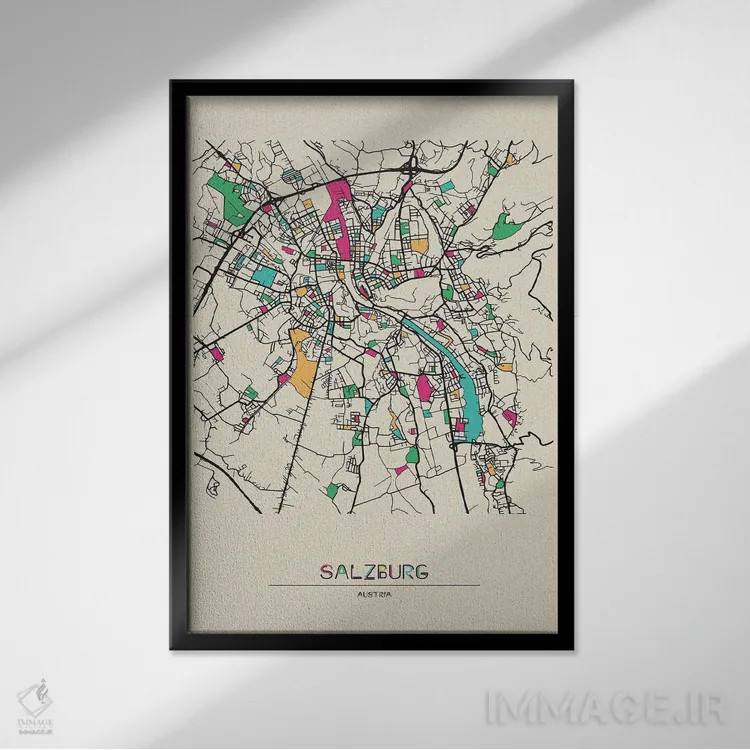 تابلو نقشهٔ سالزبورگ، اتریش اثر آیشه دنیز آکِرمان - نمای قابدار مشکی