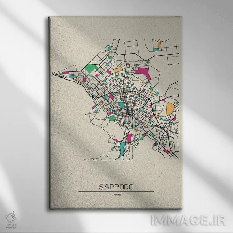تابلو نقشهٔ ساپورو، ژاپن اثر آیشه دنیز آکِرمان - نمای روبهرو روی دیوار