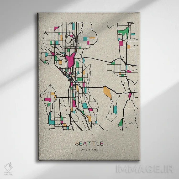 تابلو نقشهٔ سیاتل، واشینگتن اثر آیشه دنیز آکِرمان - نمای روبهرو روی دیوار