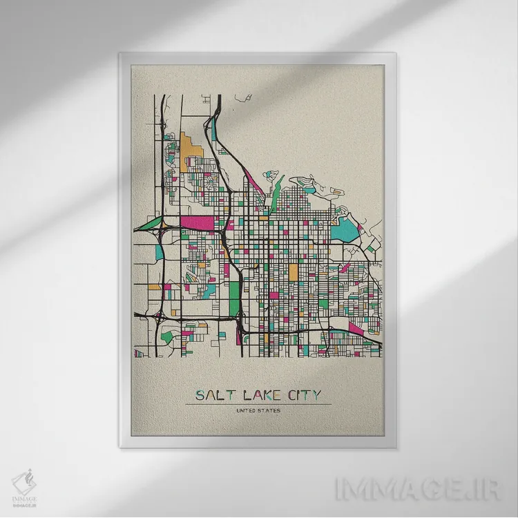 تابلو نقشهٔ سالتلیکسیتی، یوتا اثر آیشه دنیز آکِرمان - نمای قابدار سفید