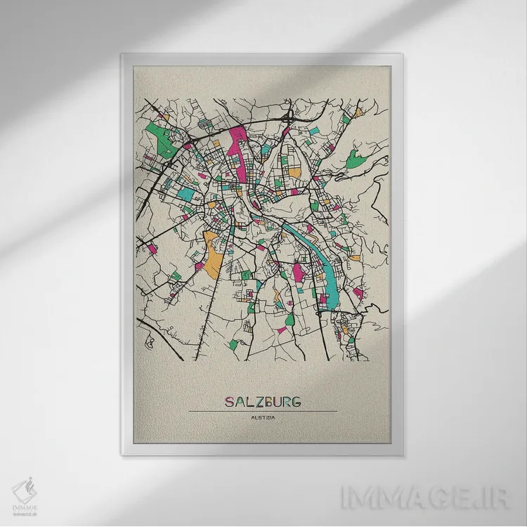 تابلو نقشهٔ سالزبورگ، اتریش اثر آیشه دنیز آکِرمان - نمای قابدار سفید