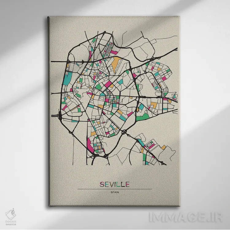 تابلو نقشهٔ سویا، اسپانیا اثر آیشه دنیز آکِرمان - نمای روبهرو روی دیوار