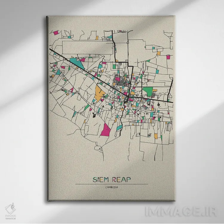 تابلو نقشهٔ سیم ریپ، کامبوج اثر آیشه دنیز آکِرمان - نمای روبهرو روی دیوار