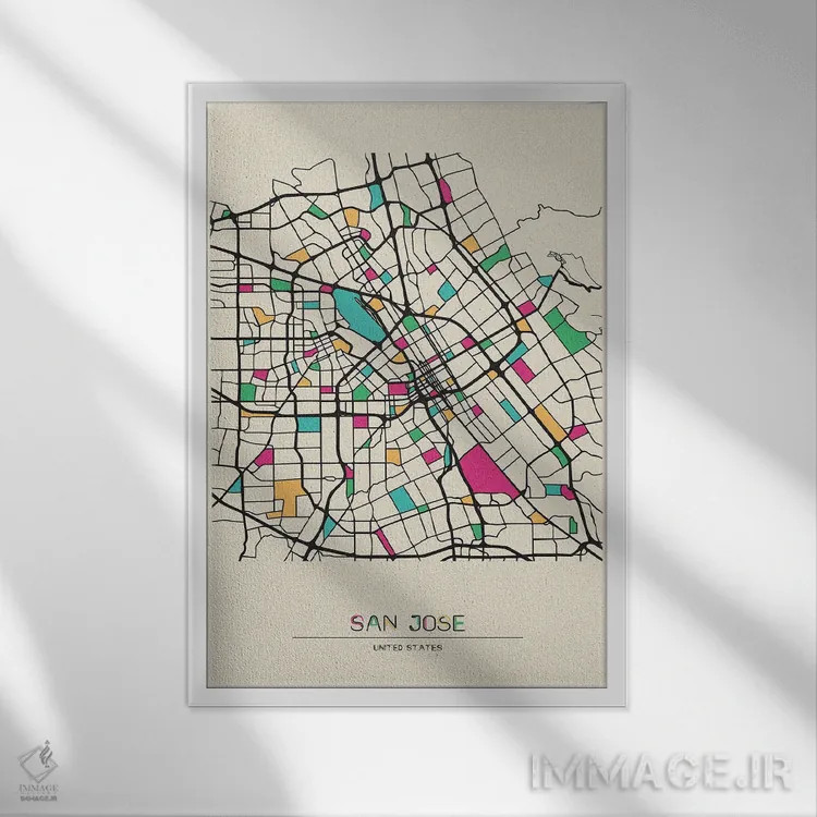تابلو نقشهٔ سن خوزه، کالیفرنیا اثر آیشه دنیز آکِرمان - نمای قابدار سفید