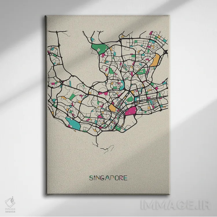 تابلو نقشهٔ سنگاپور اثر آیشه دنیز آکِرمان - نمای روبهرو روی دیوار