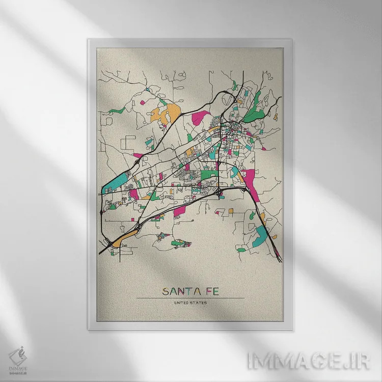 تابلو نقشهٔ سانتافه، نیومکزیکو اثر آیشه دنیز آکِرمان - نمای قابدار سفید