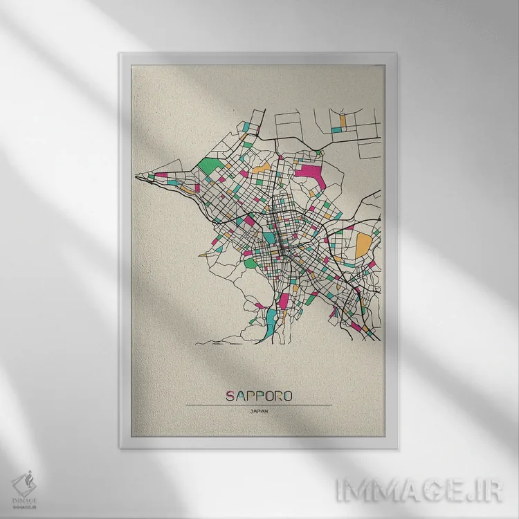 تابلو نقشهٔ ساپورو، ژاپن اثر آیشه دنیز آکِرمان - نمای قابدار سفید