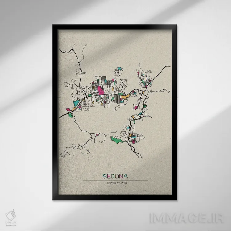 تابلو نقشهٔ سدونا، آریزونا اثر آیشه دنیز آکِرمان - نمای قابدار مشکی