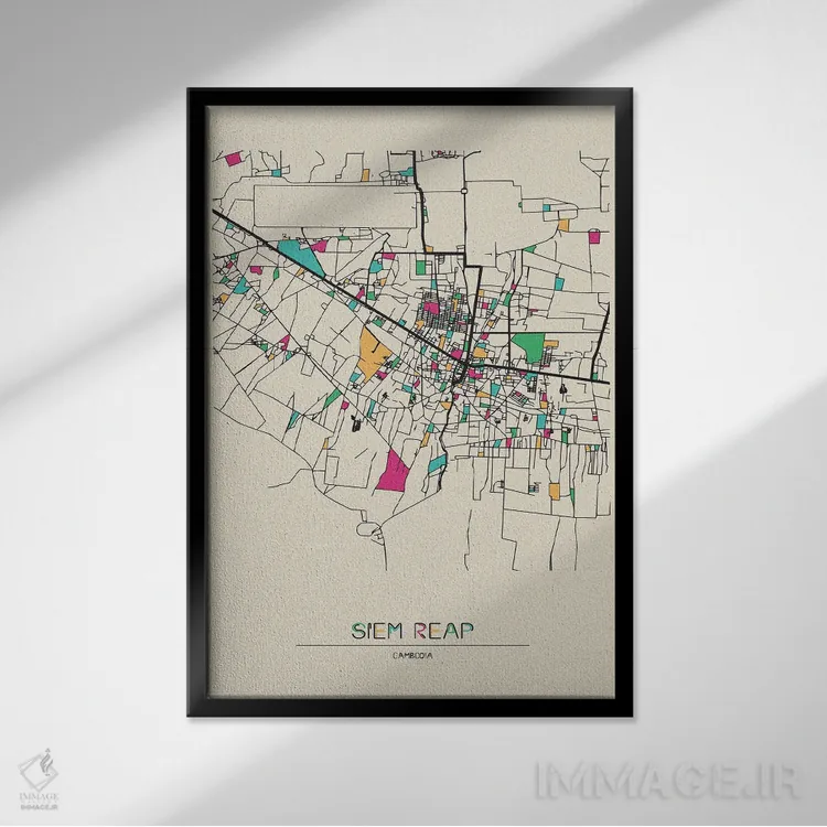 تابلو نقشهٔ سیم ریپ، کامبوج اثر آیشه دنیز آکِرمان - نمای قابدار مشکی