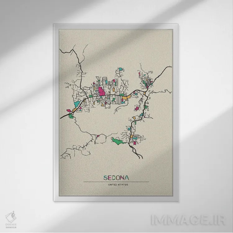 تابلو نقشهٔ سدونا، آریزونا اثر آیشه دنیز آکِرمان - نمای قابدار سفید