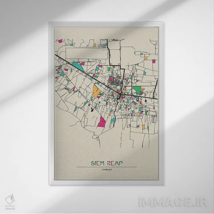 تابلو نقشهٔ سیم ریپ، کامبوج اثر آیشه دنیز آکِرمان - نمای قابدار سفید