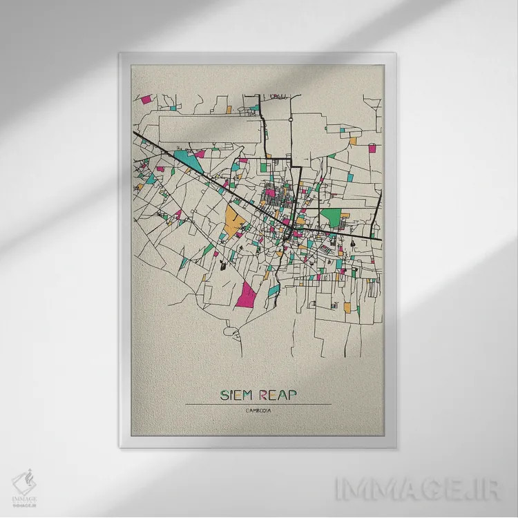 تابلو نقشهٔ سیم ریپ، کامبوج اثر آیشه دنیز آکِرمان - نمای قابدار سفید