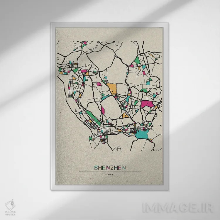 تابلو نقشهٔ شنژن، چین اثر آیشه دنیز آکِرمان - نمای قابدار سفید