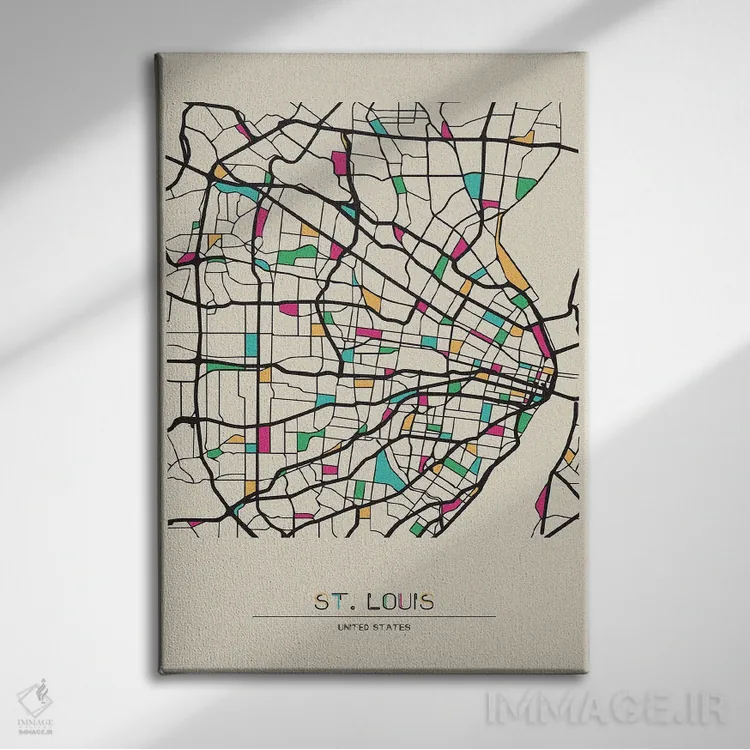 تابلو نقشهٔ سنت لوئیس، میسوری اثر آیشه دنیز آکِرمان - نمای روبهرو روی دیوار