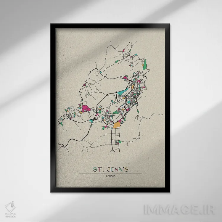 تابلو نقشهٔ سنت جانز، کانادا اثر آیشه دنیز آکِرمان - نمای قابدار مشکی