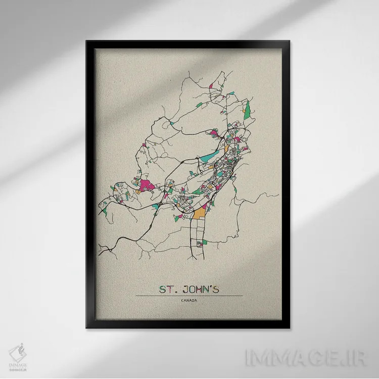 تابلو نقشهٔ سنت جانز، کانادا اثر آیشه دنیز آکِرمان - نمای قابدار مشکی