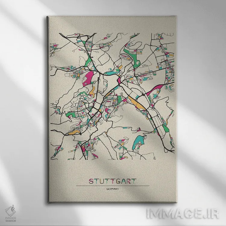 تابلو نقشهٔ اشتوتگارت، آلمان اثر آیشه دنیز آکِرمان - نمای روبهرو روی دیوار