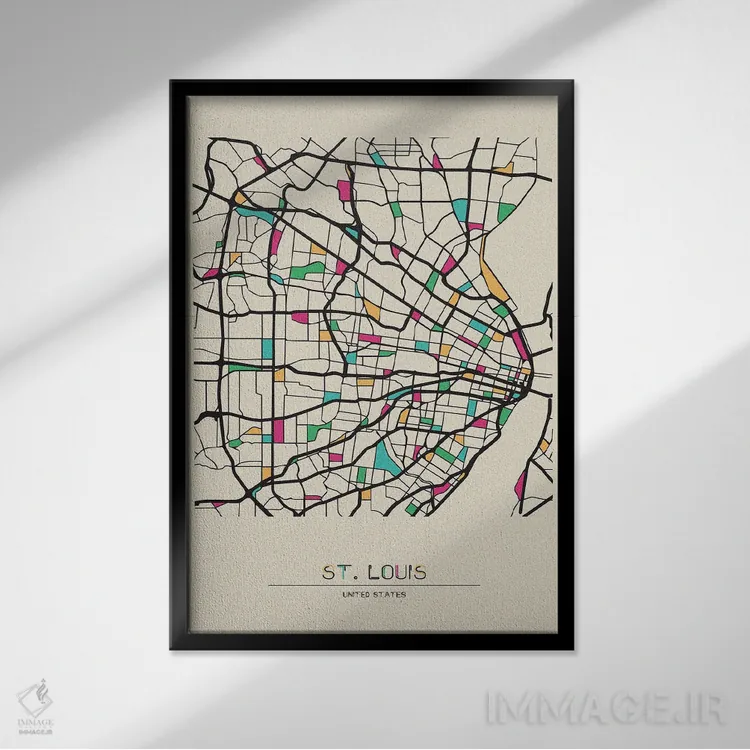 تابلو نقشهٔ سنت لوئیس، میسوری اثر آیشه دنیز آکِرمان - نمای قابدار مشکی