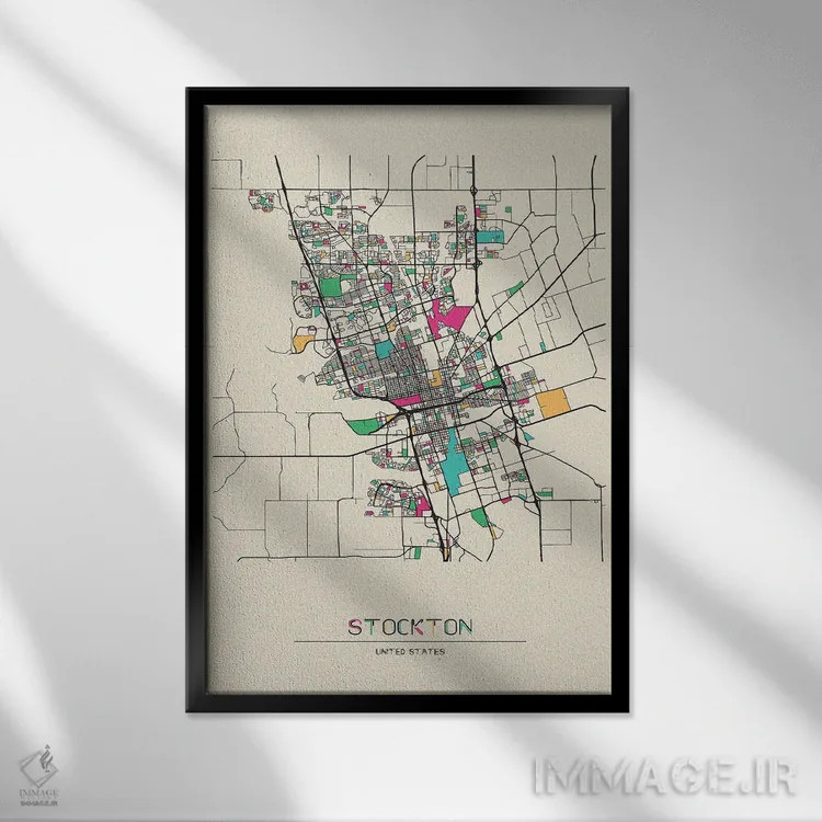 تابلو نقشهٔ استاکتون، کالیفرنیا اثر آیشه دنیز آکِرمان - نمای قابدار مشکی
