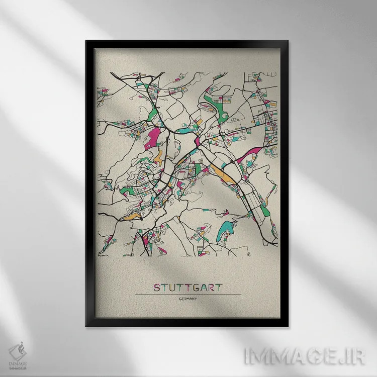 تابلو نقشهٔ اشتوتگارت، آلمان اثر آیشه دنیز آکِرمان - نمای قابدار مشکی