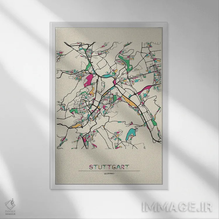 تابلو نقشهٔ اشتوتگارت، آلمان اثر آیشه دنیز آکِرمان - نمای قابدار سفید