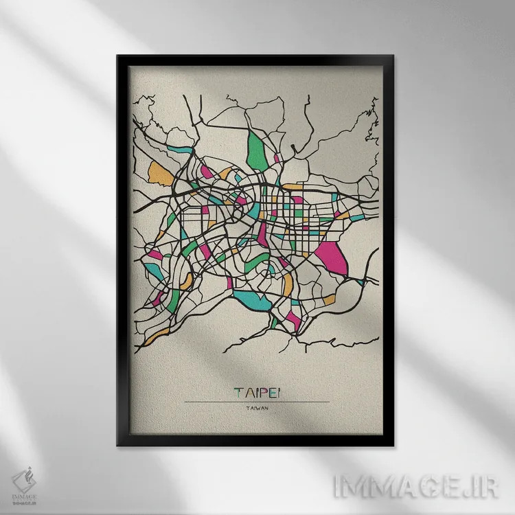 تابلو نقشهٔ تایپه، تایوان اثر آیشه دنیز آکِرمان - نمای قابدار مشکی