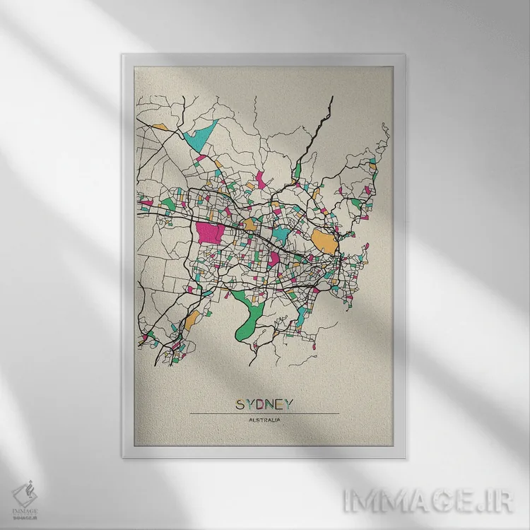 تابلو نقشهٔ سیدنی، استرالیا اثر آیشه دنیز آکِرمان - نمای قابدار سفید
