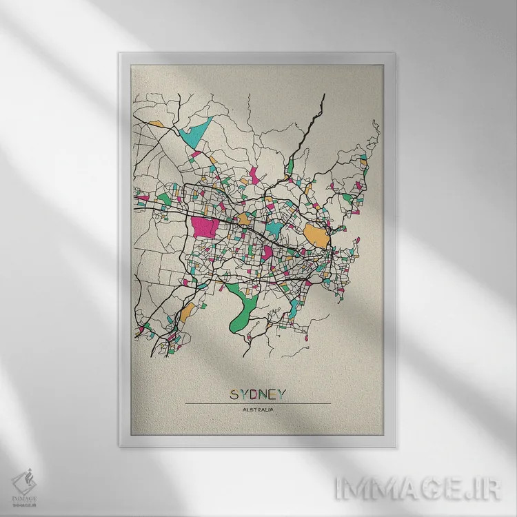 تابلو نقشهٔ سیدنی، استرالیا اثر آیشه دنیز آکِرمان - نمای قابدار سفید