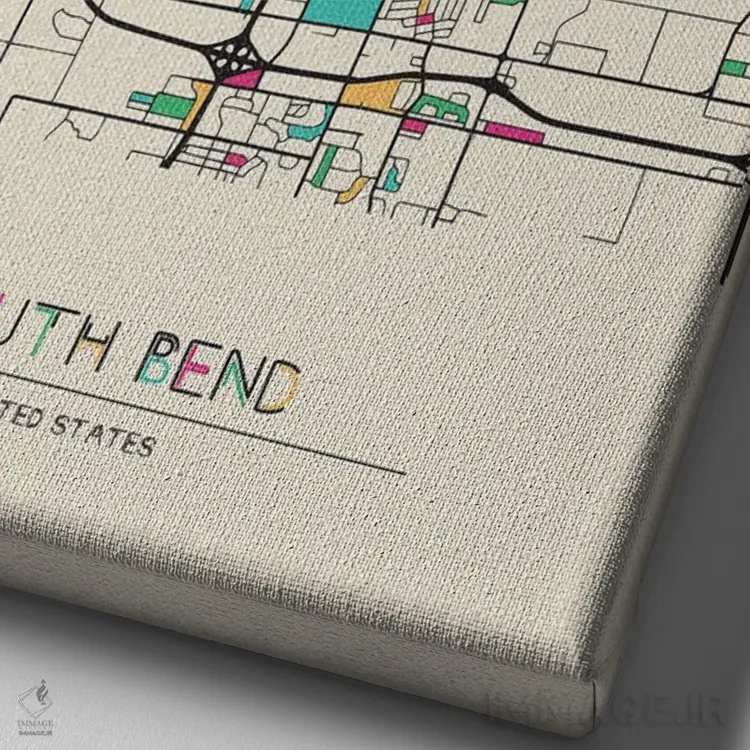 تابلو نقشهٔ ساوث بند، ایندیانا اثر آیشه دنیز آکِرمان - نمای نزدیک بافت بوم