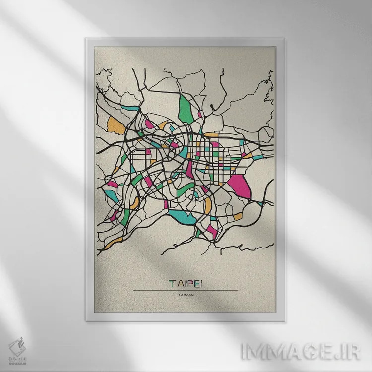 تابلو نقشهٔ تایپه، تایوان اثر آیشه دنیز آکِرمان - نمای قابدار سفید