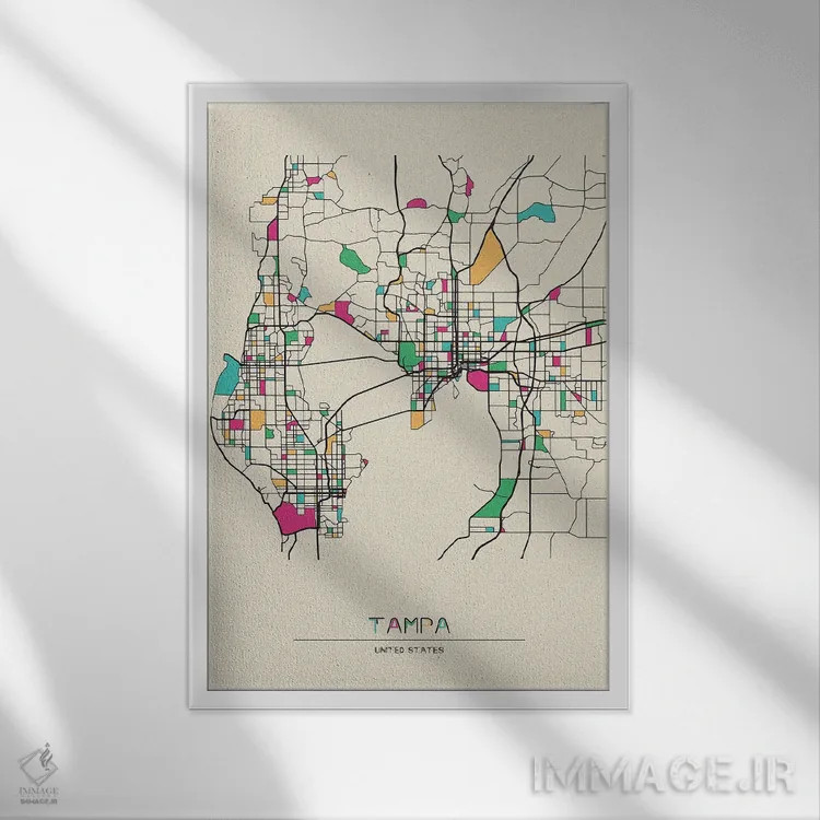 تابلو نقشهٔ تمپا، فلوریدا اثر آیشه دنیز آکِرمان - نمای قابدار سفید
