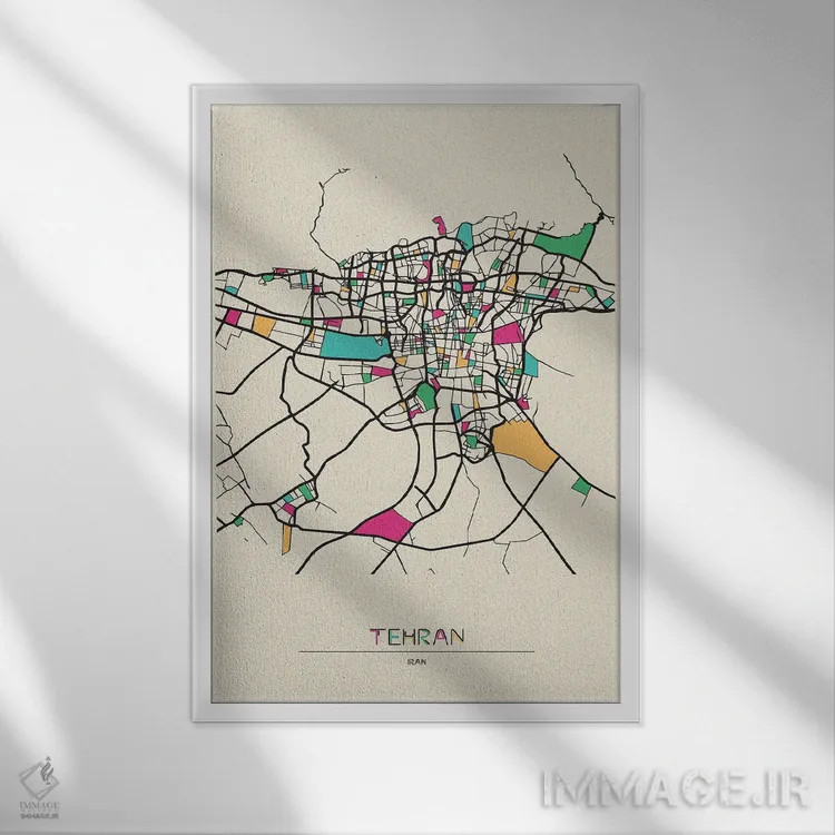 تابلو نقشهٔ تهران، ایران اثر آیشه دنیز آکِرمان - نمای قابدار سفید