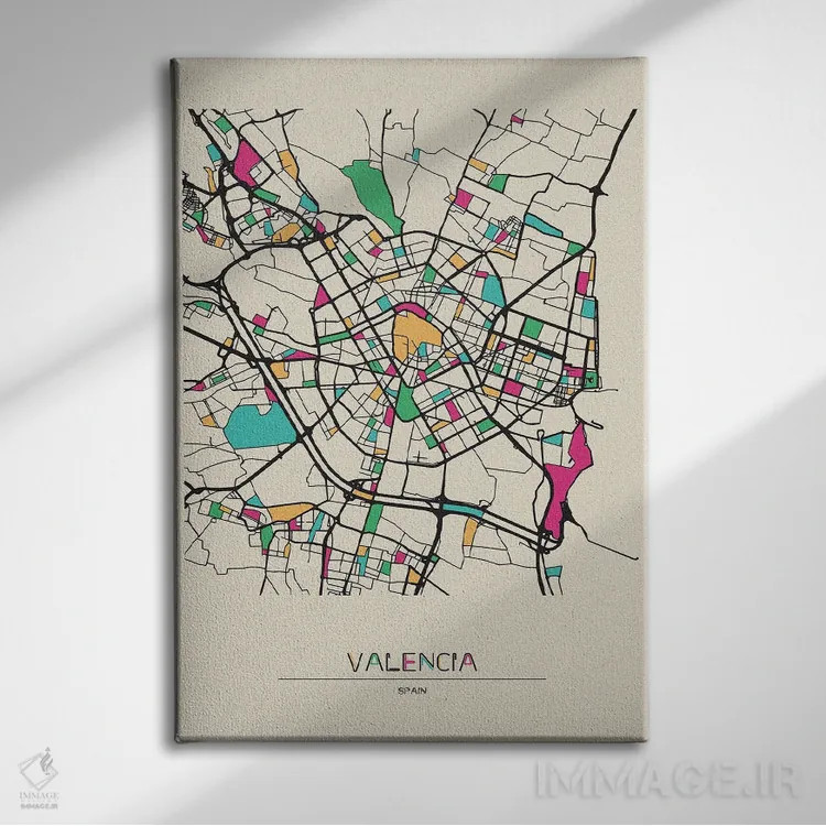 تابلو نقشهٔ والنسیا، اسپانیا اثر آیشه دنیز آکِرمان - نمای روبهرو روی دیوار