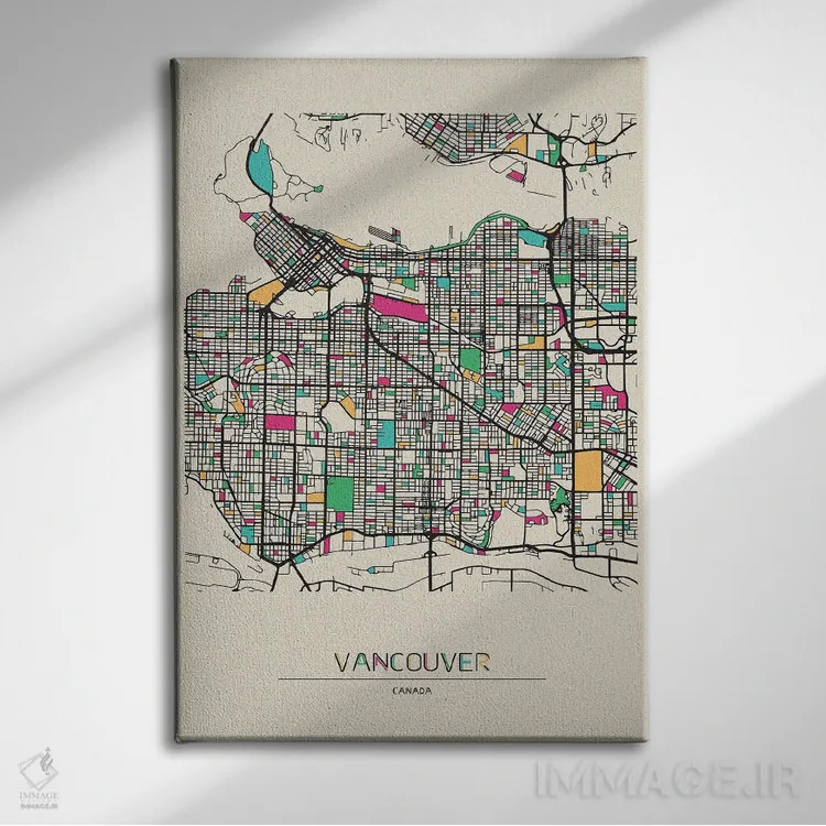 تابلو نقشهٔ ونکوور، کانادا اثر آیشه دنیز آکِرمان - نمای روبهرو روی دیوار